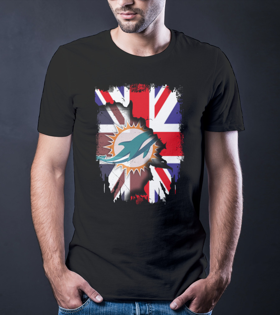United Kingdom And Miami Dolphins Union Flag Fusion T-Shirt