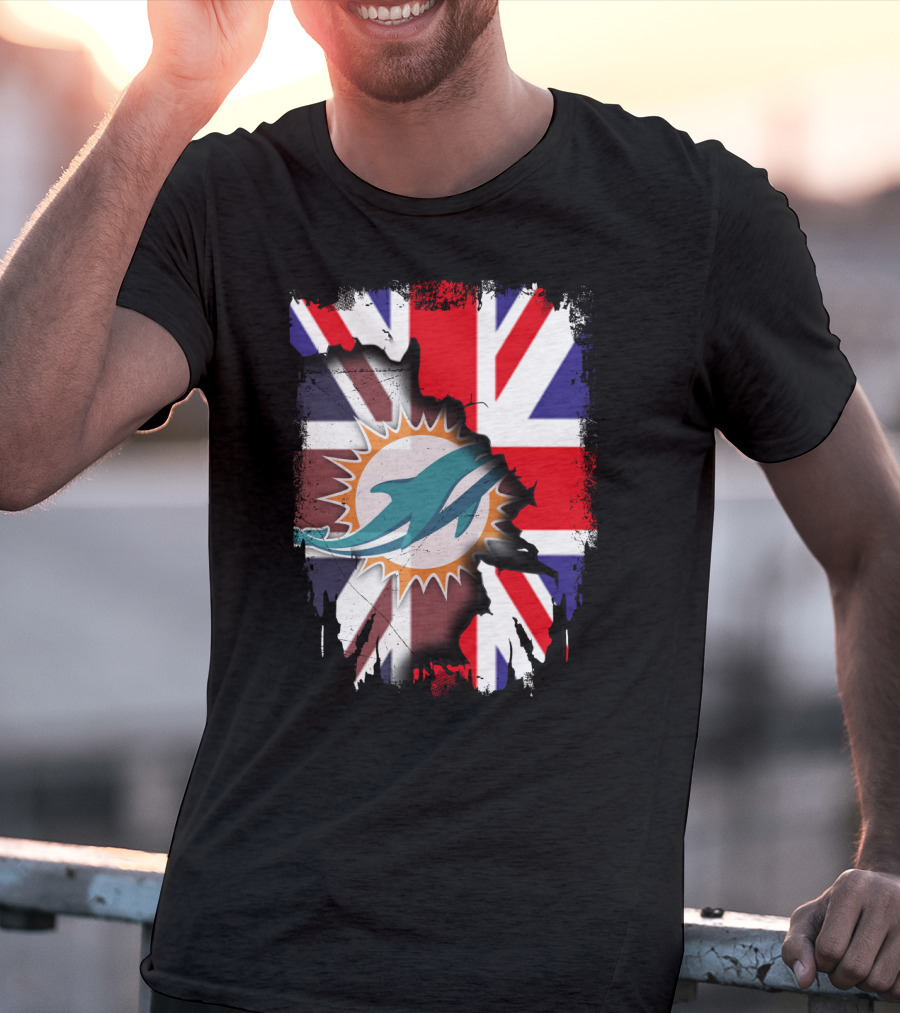 United Kingdom And Miami Dolphins Union Flag Fusion T-Shirt