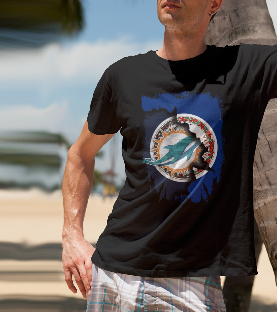 Virginia State Emblem With Miami Dolphins Logo Fusion T-Shirt