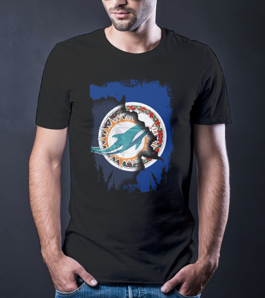 Virginia State Emblem With Miami Dolphins Logo Fusion T-Shirt