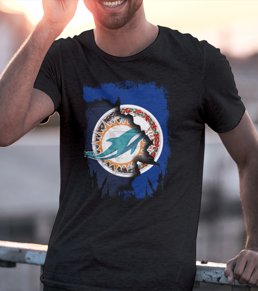 Virginia State Emblem With Miami Dolphins Logo Fusion T-Shirt