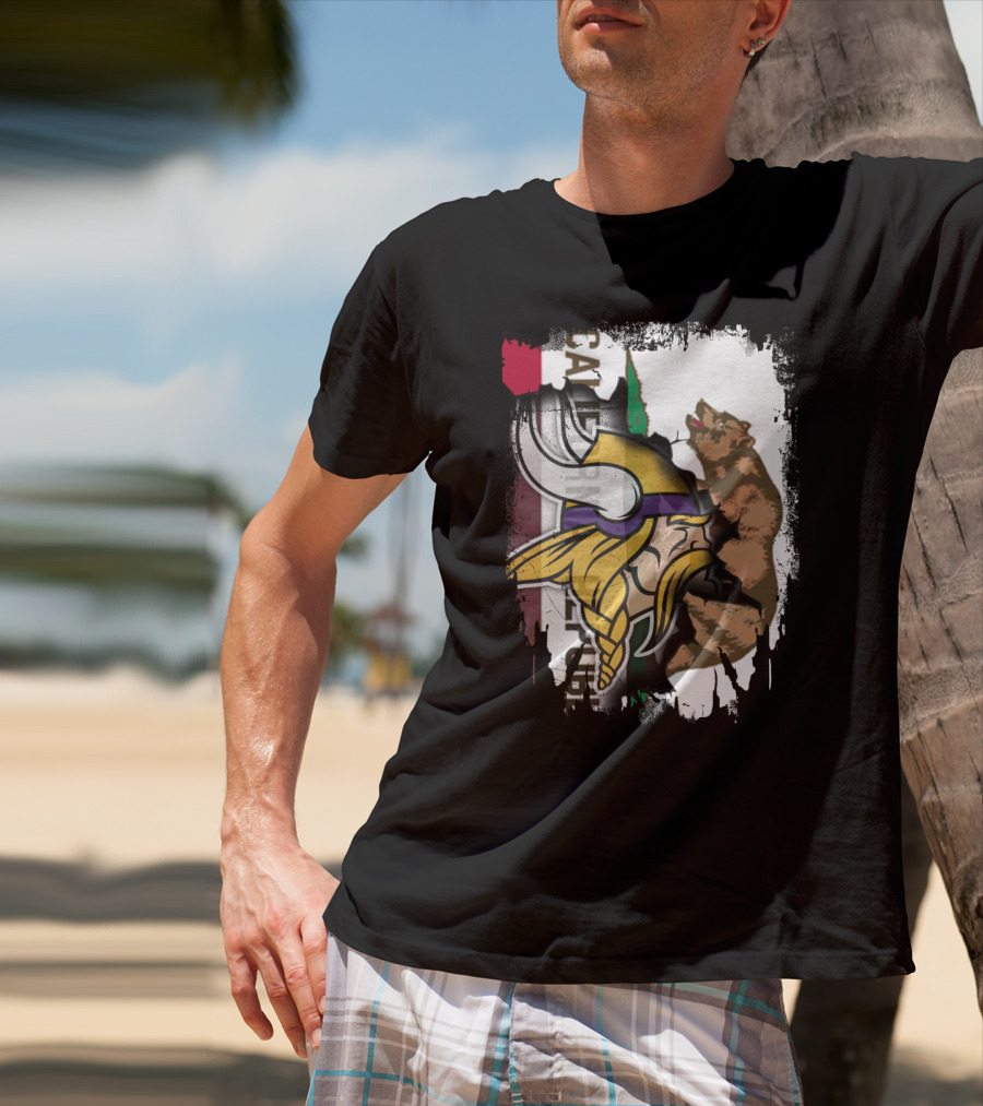 California Republic Viking Helmet Bear California Flag T-Shirt