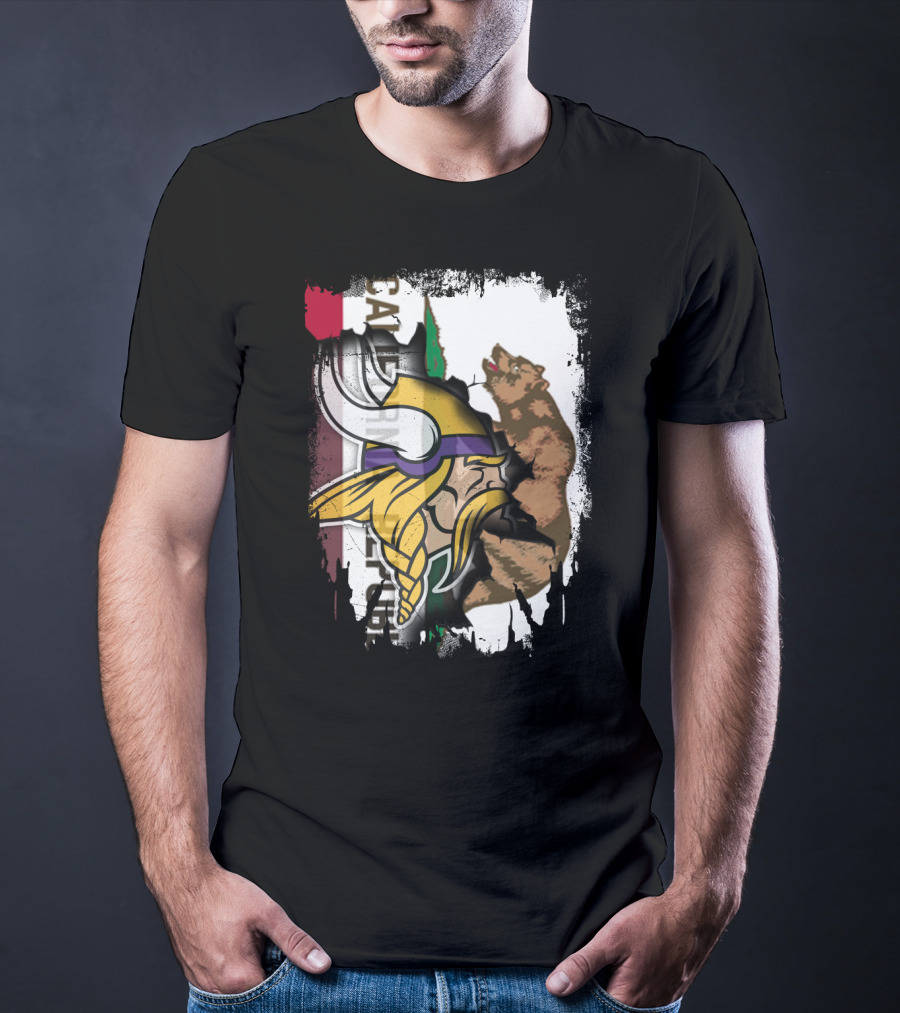 California Republic Viking Helmet Bear California Flag T-Shirt