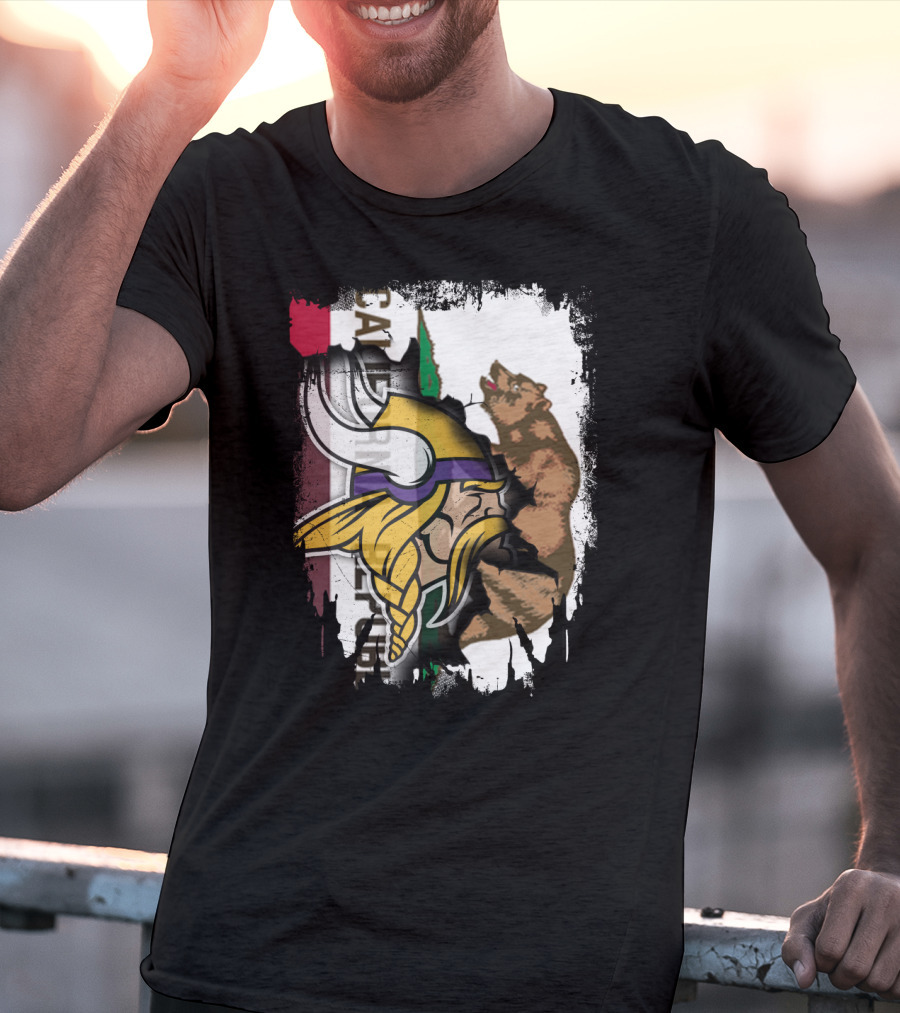 California Republic Viking Helmet Bear California Flag T-Shirt