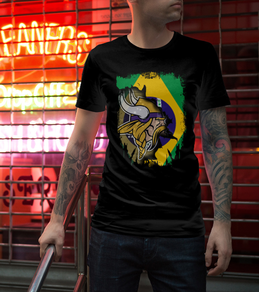 Brazilian Flag With Viking Warrior Helmet T-Shirt