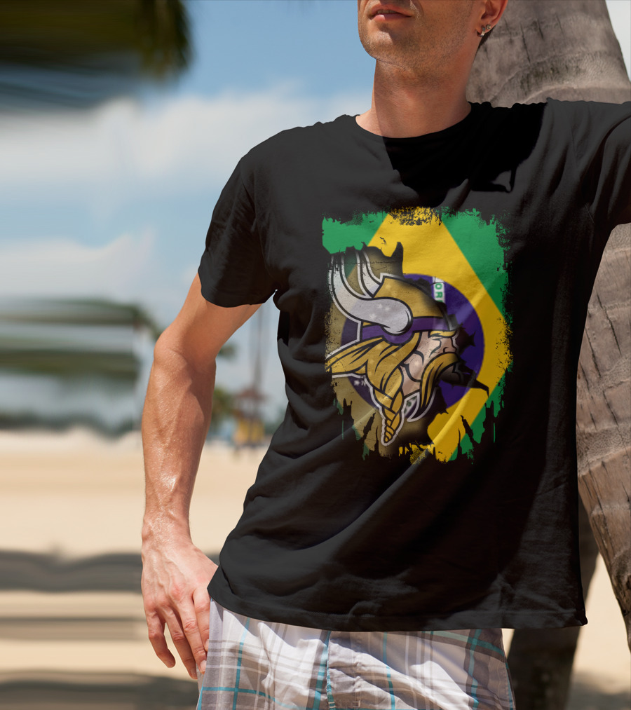 Brazilian Flag With Viking Warrior Helmet T-Shirt