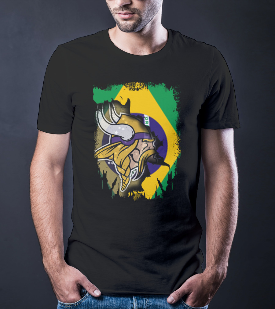 Brazilian Flag With Viking Warrior Helmet T-Shirt