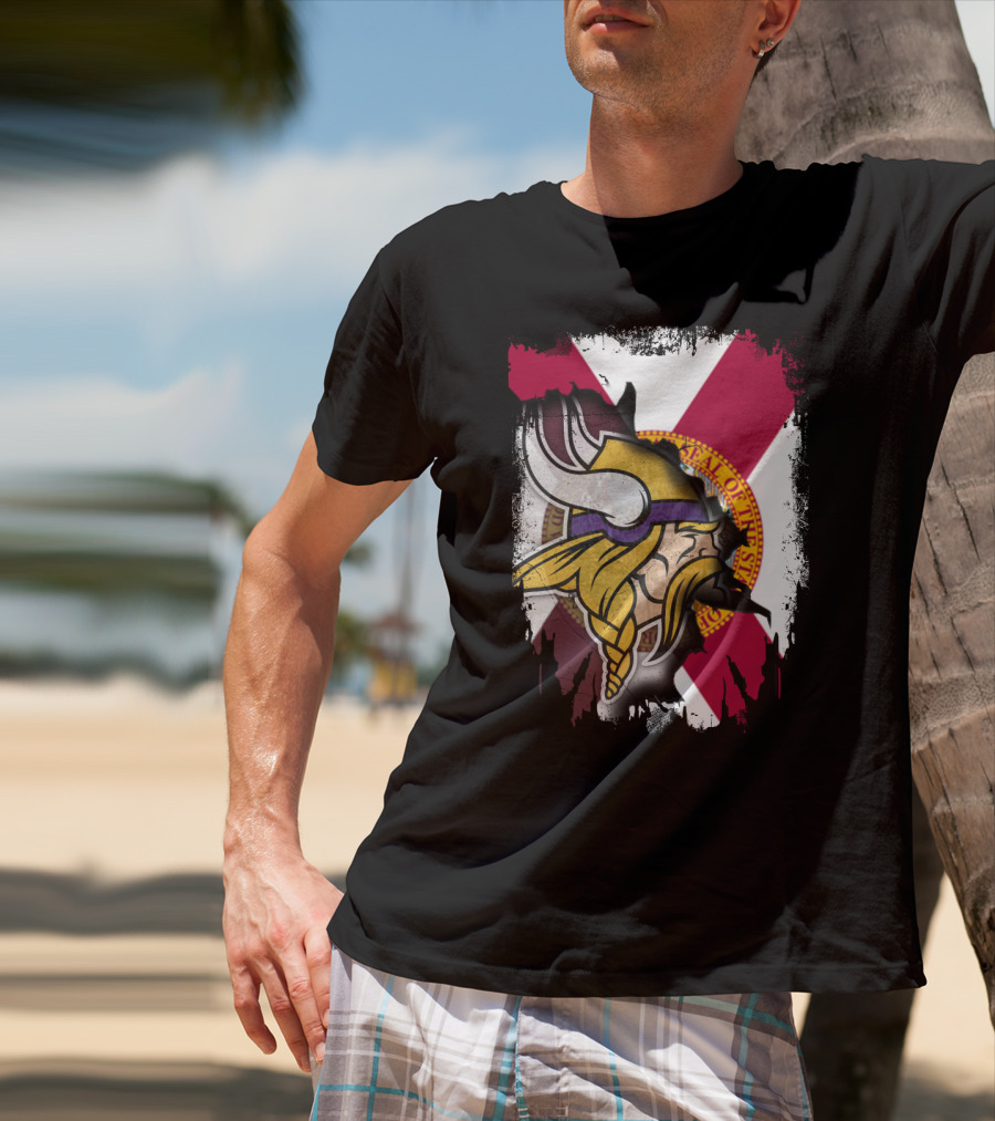 Florida State Flag With Minnesota Vikings Helmet T-Shirt