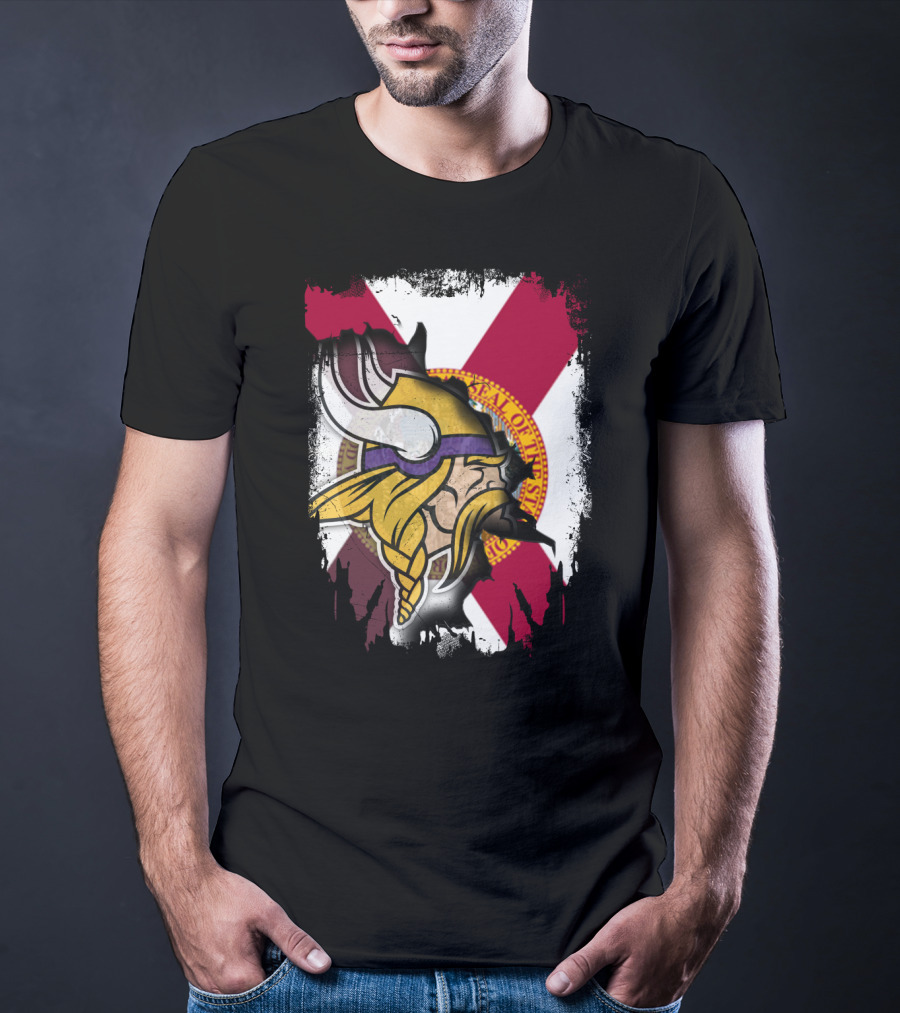 Florida State Flag With Minnesota Vikings Helmet T-Shirt