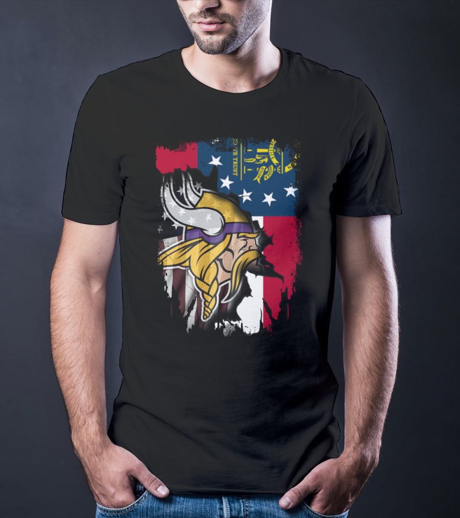 Georgia Flag With Vikings Fusion T-Shirt