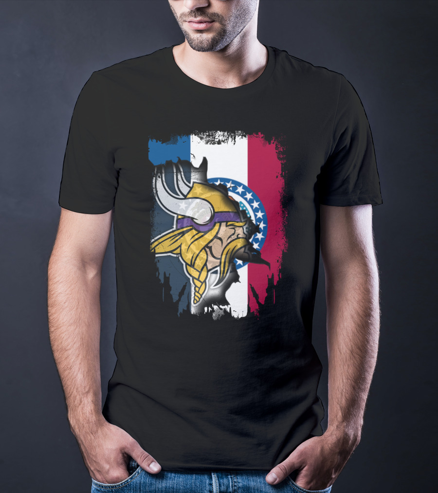 Missouri State Flag With Vikings Helmet T-Shirt
