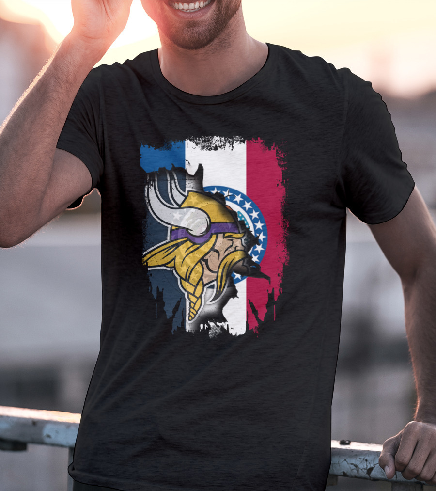 Missouri State Flag With Vikings Helmet T-Shirt
