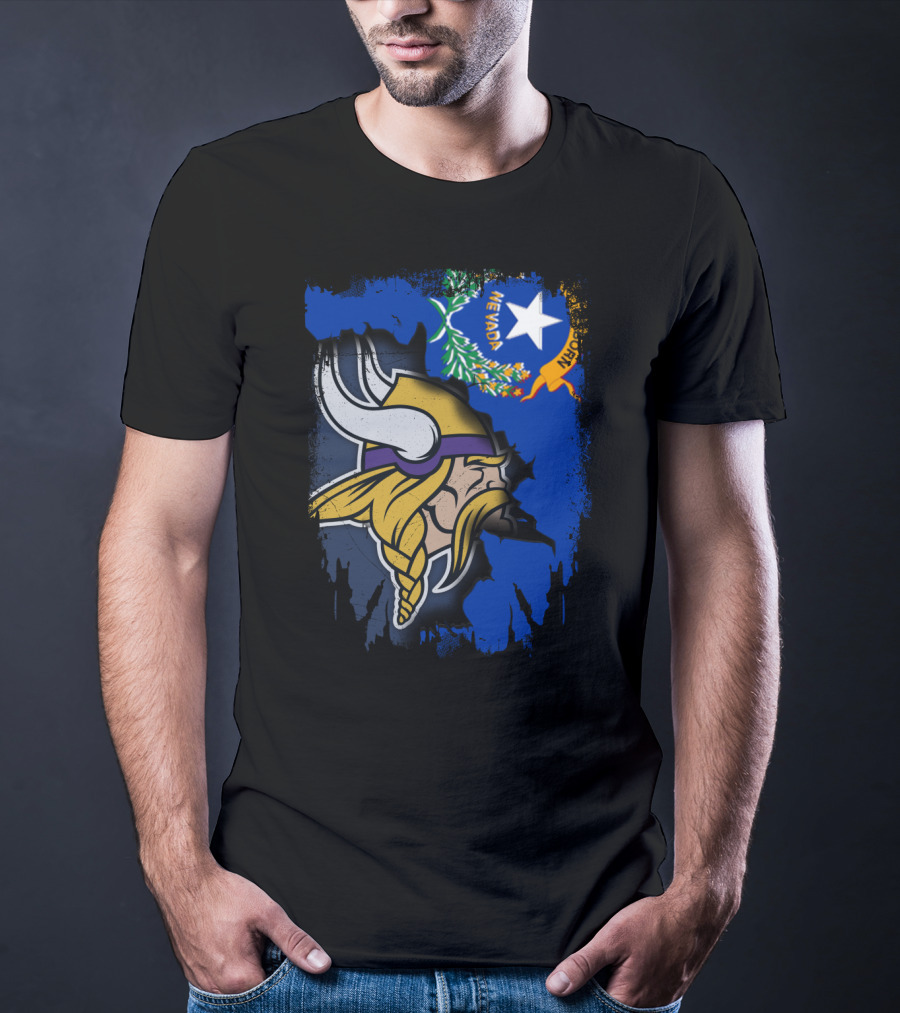 Nevada State Flag Meets Vikings Helmet Emblem T-Shirt