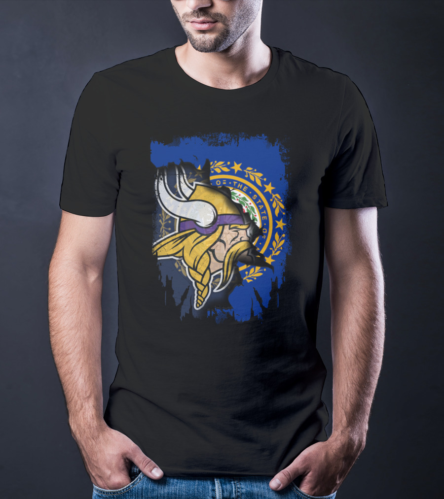 New Hampshire State Seal Overlay With Viking Helmet And Braided Beard T-Shirt