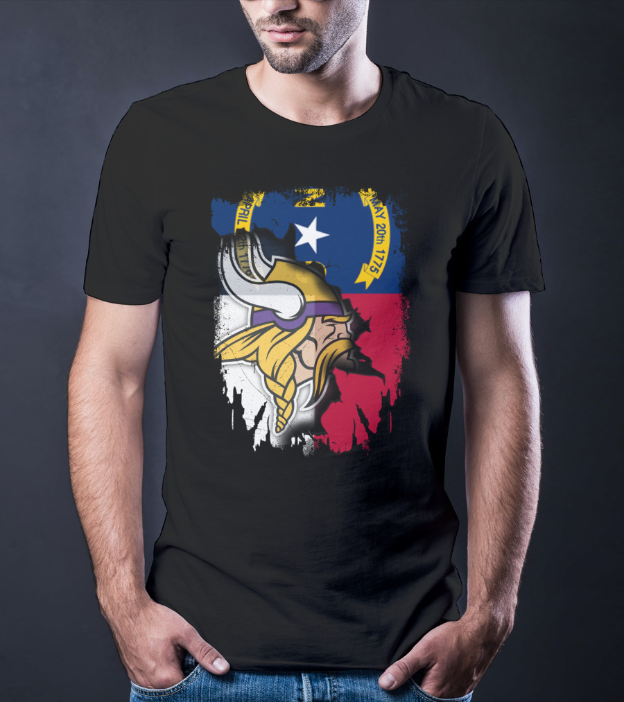 North Carolina Flag With Viking Head Logo April 12th 1776 May 20th 1775 T-Shirt
