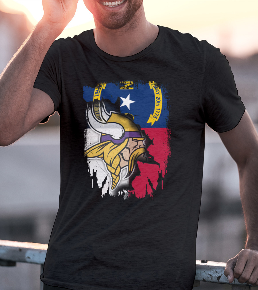 North Carolina Flag With Viking Head Logo April 12th 1776 May 20th 1775 T-Shirt