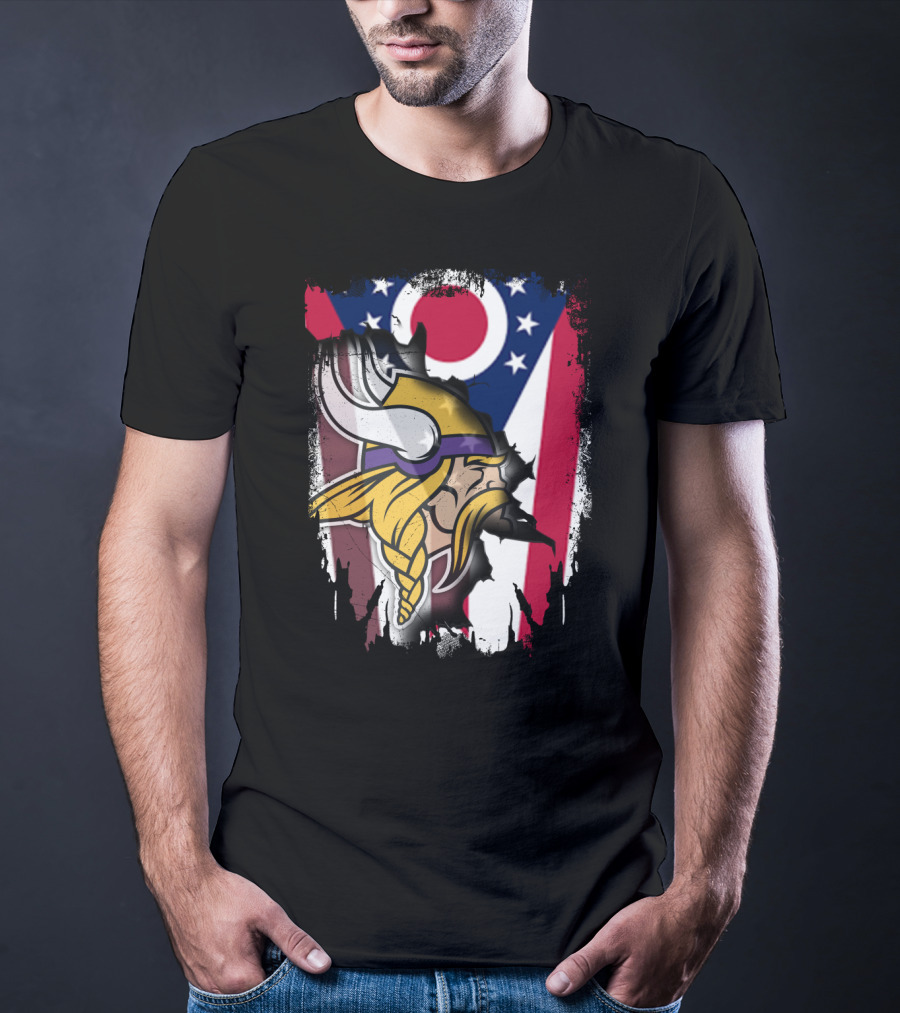Together Ohio Ohioan Flag With Vikings Viking Helmet Viking Warrior T-Shirt