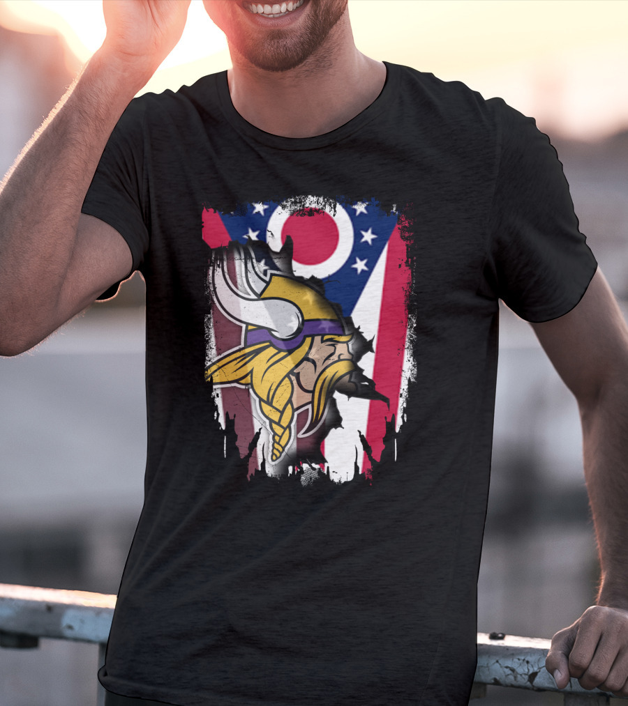 Together Ohio Ohioan Flag With Vikings Viking Helmet Viking Warrior T-Shirt