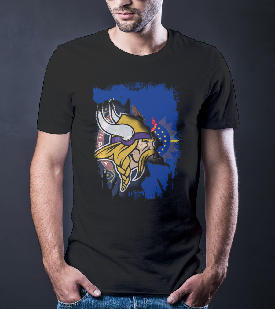 Vikings North Dakota Flag Fusion T-Shirt