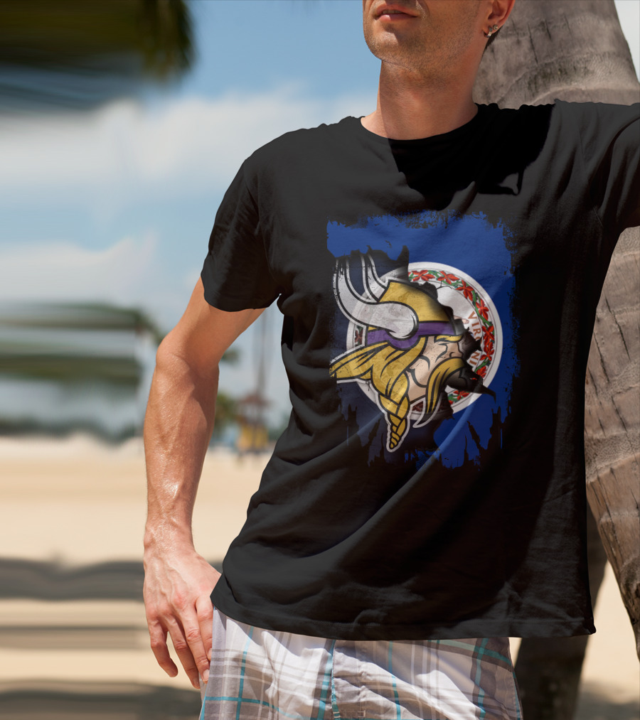 Virginia State Flag With Vikings Helmet Fusion T-Shirt