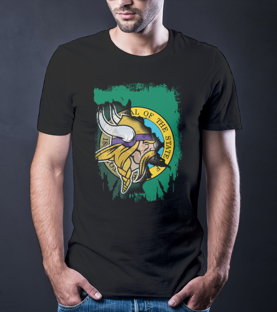 Washington State Seal With Vikings Head T-Shirt