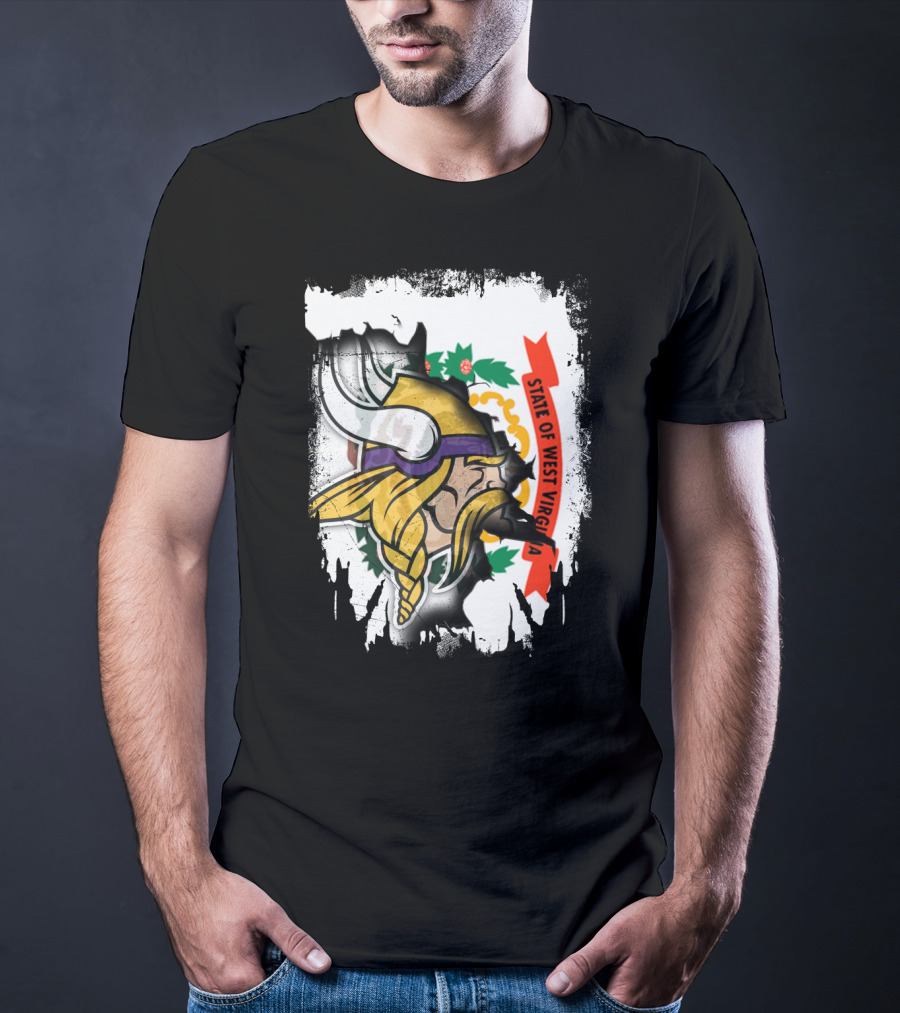 State Of West Virginia With Vikings Logo Fusion T-Shirt