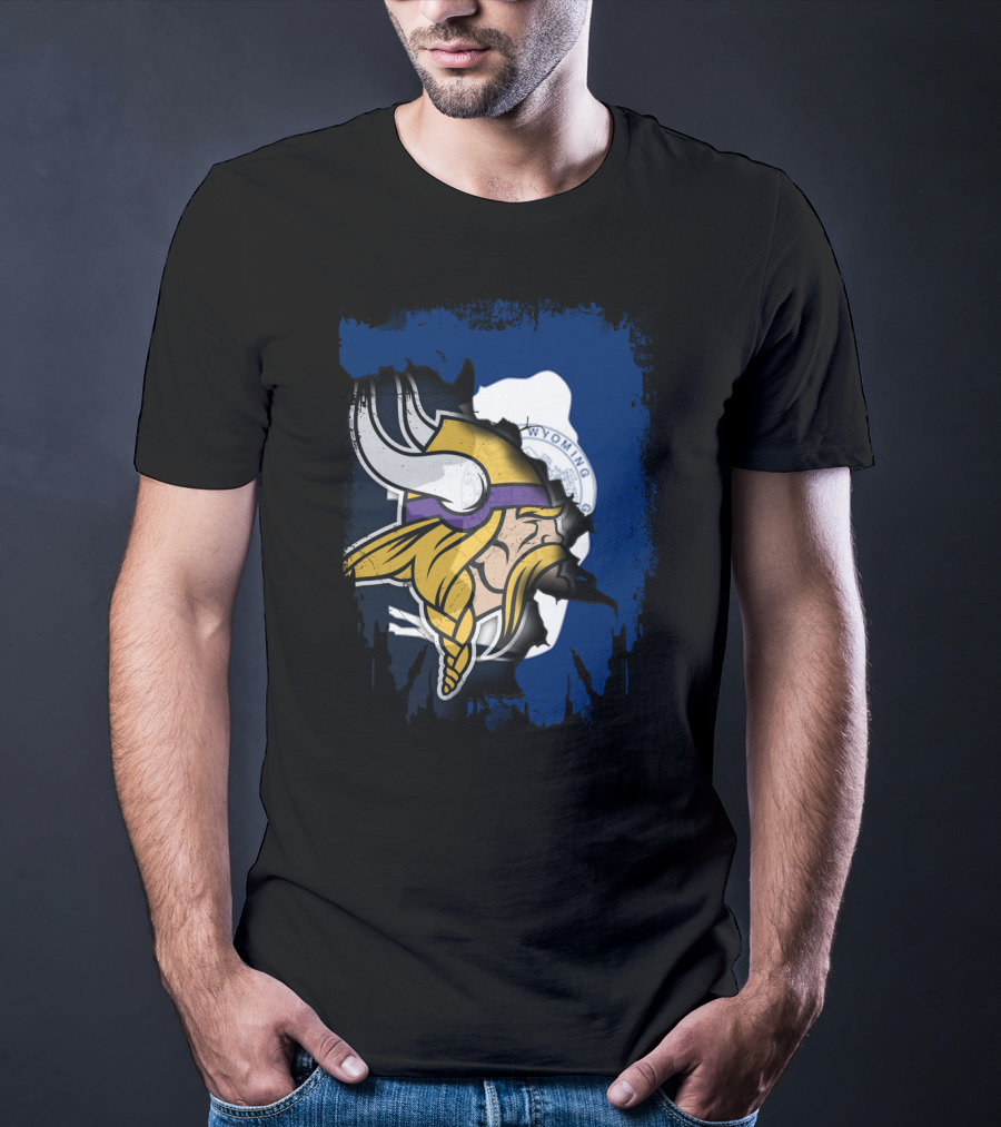 Wyoming Flag Viking Helmet Fusion T-Shirt