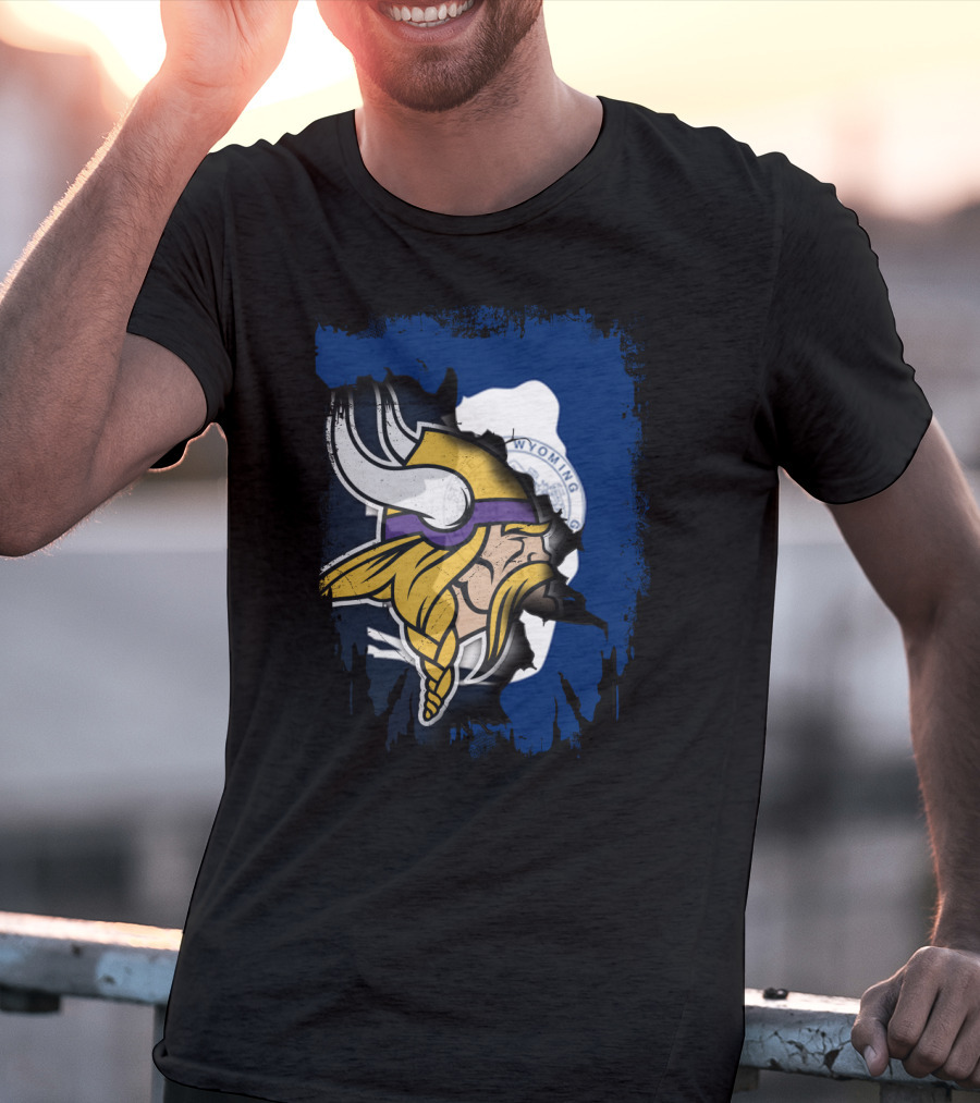 Wyoming Flag Viking Helmet Fusion T-Shirt
