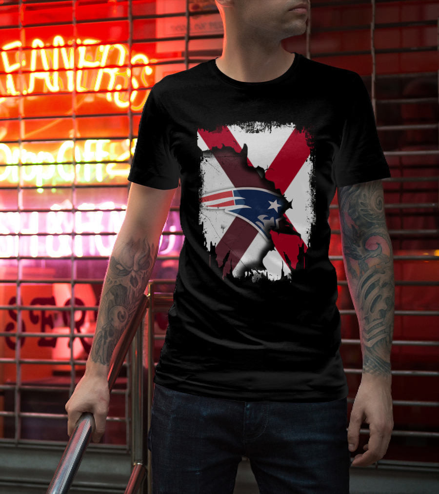 Alabama State Flag X Symbol With Patriots Logo Fusion T-Shirt