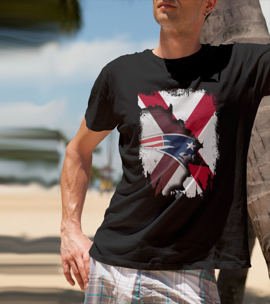 Alabama State Flag X Symbol With Patriots Logo Fusion T-Shirt