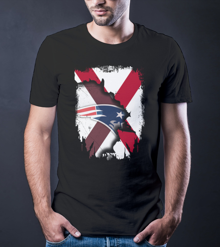 Alabama State Flag X Symbol With Patriots Logo Fusion T-Shirt