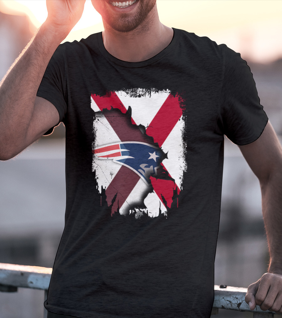Alabama State Flag X Symbol With Patriots Logo Fusion T-Shirt
