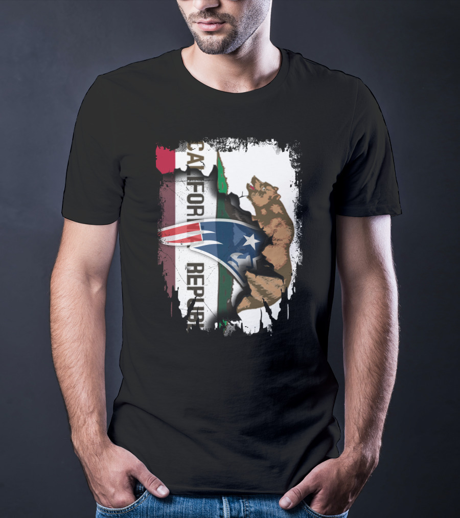 California Republic Flag And New England Patriots Logo Fusion T-Shirt
