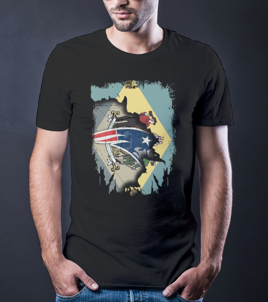 Delaware Flag With Ripped American Patriot Crest T-Shirt