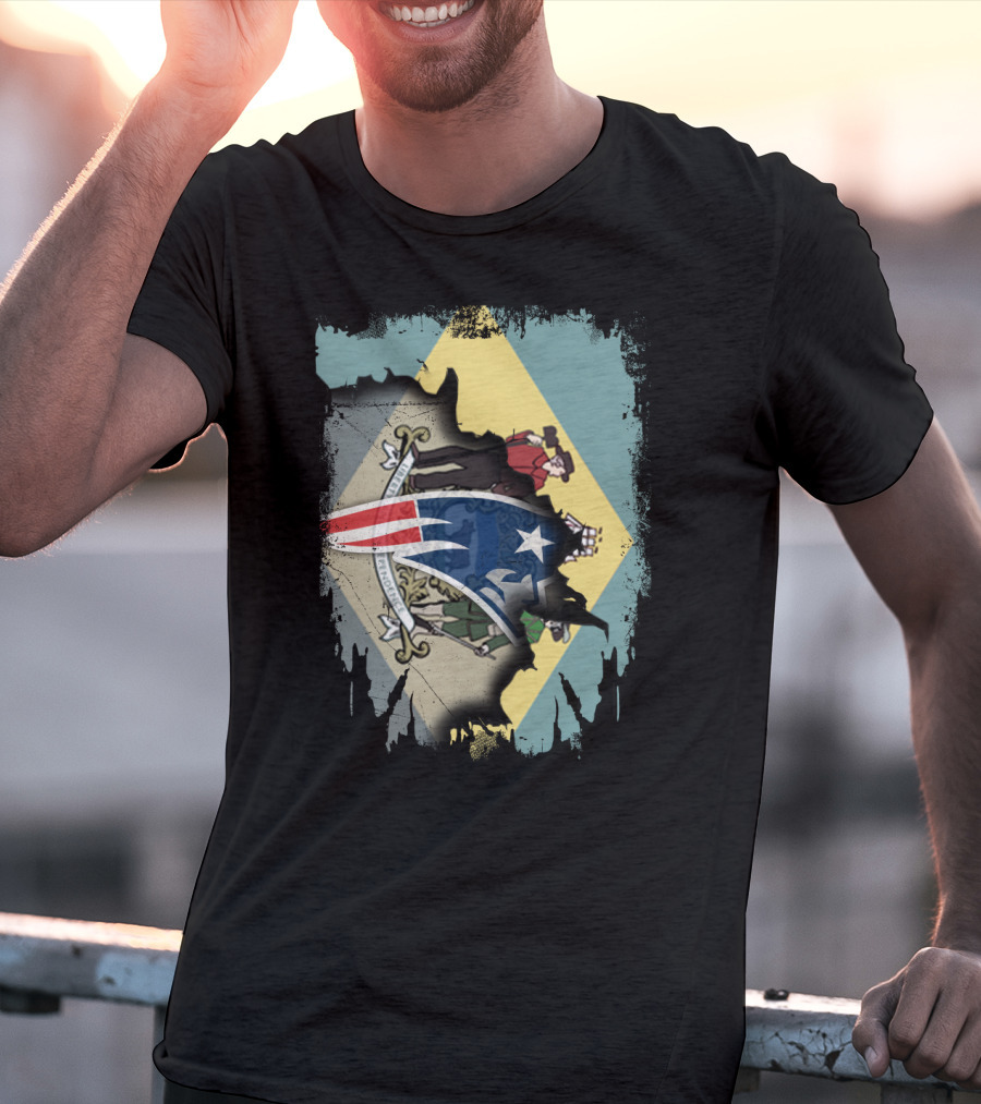 Delaware Flag With Ripped American Patriot Crest T-Shirt