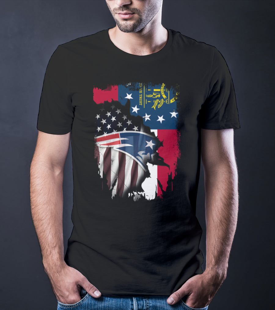 Georgia State Flag New England Patriots American Flag Fusion T-Shirt