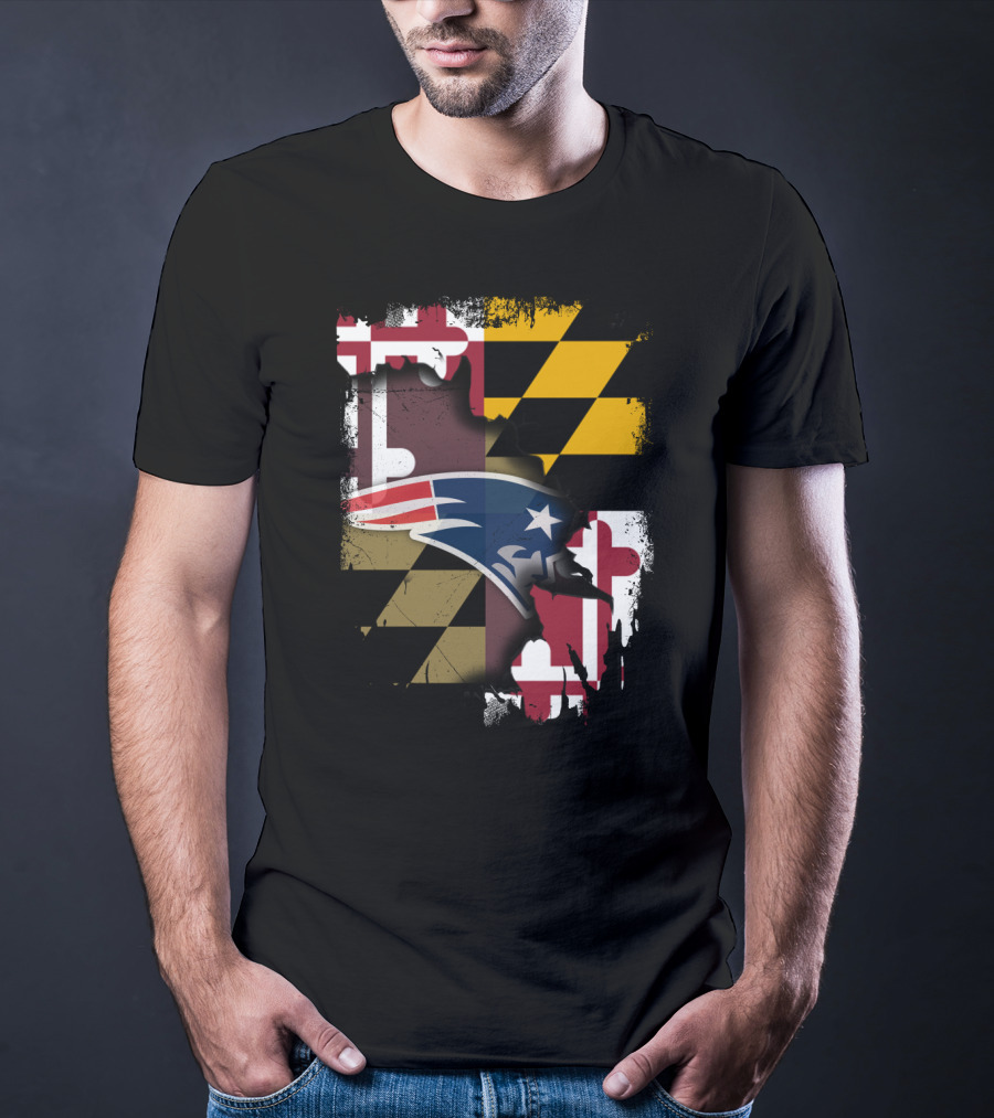 Maryland Flag Blended With Patriots Logo Together T-Shirt