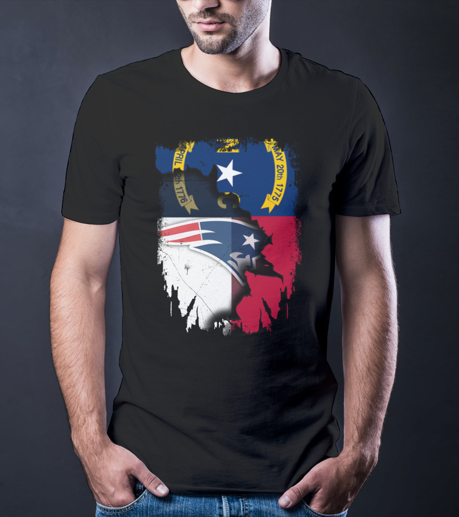 North Carolina State Flag Blended With Patriots Logo Together T-Shirt