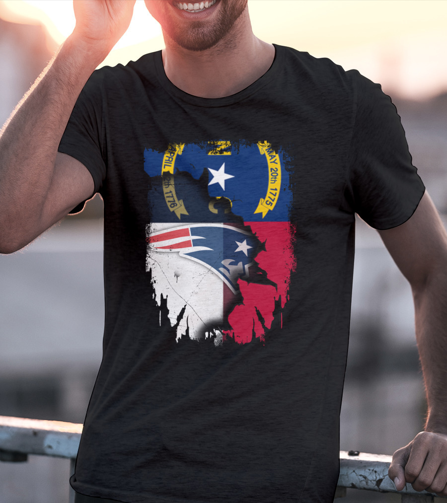 North Carolina State Flag Blended With Patriots Logo Together T-Shirt