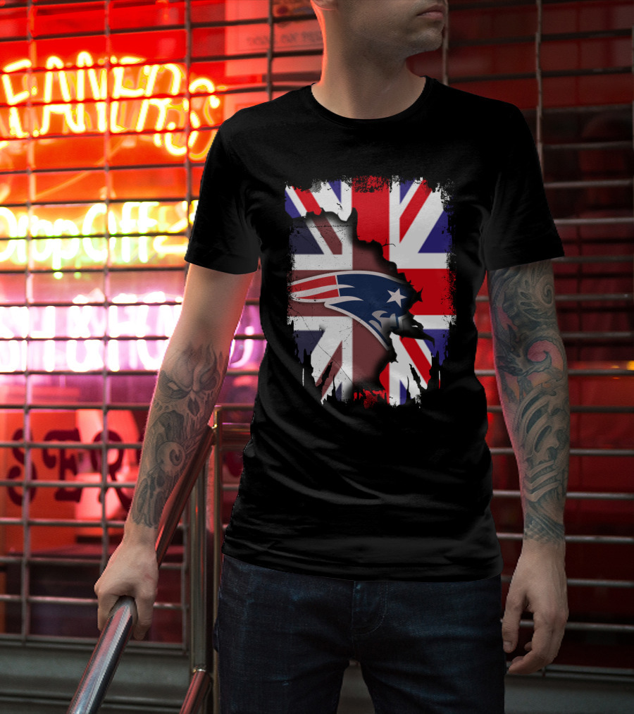 Union Jack And New England Patriots United Together T-Shirt