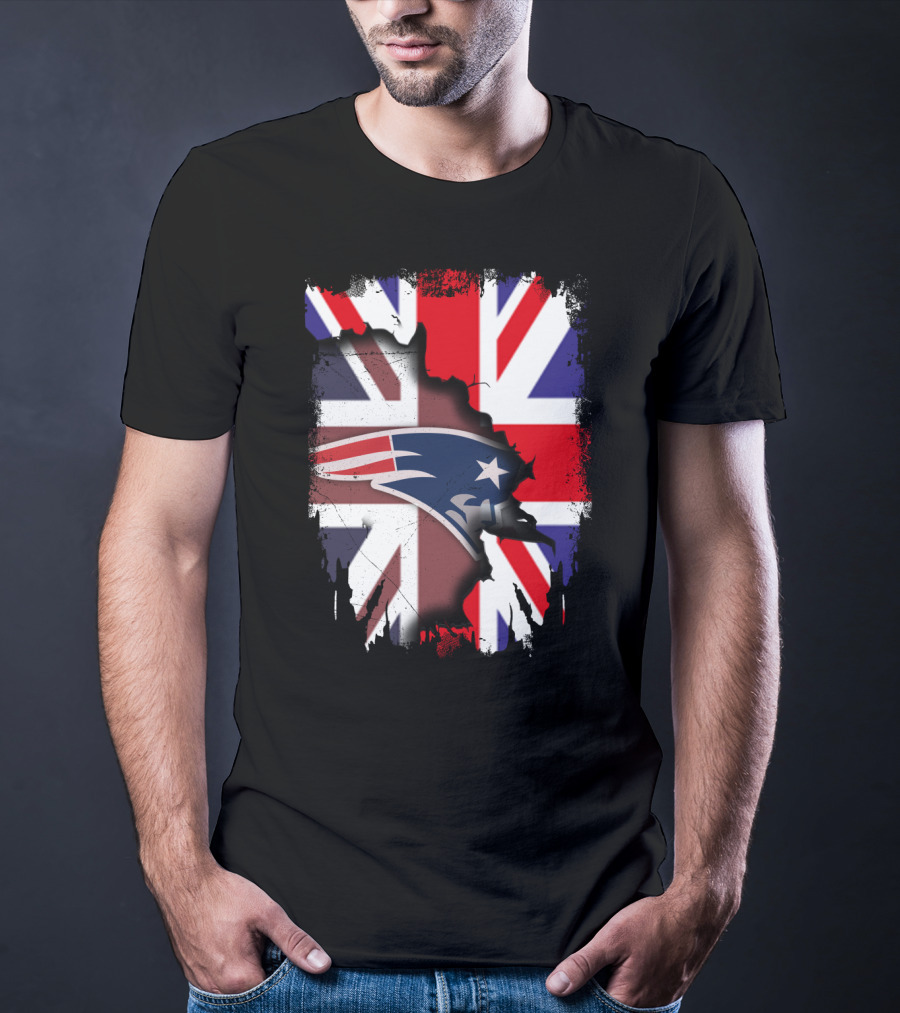 Union Jack And New England Patriots United Together T-Shirt