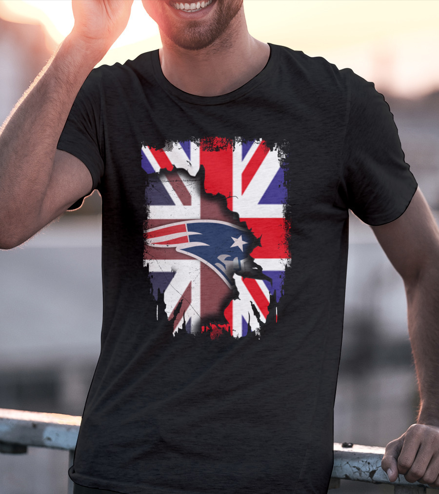 Union Jack And New England Patriots United Together T-Shirt