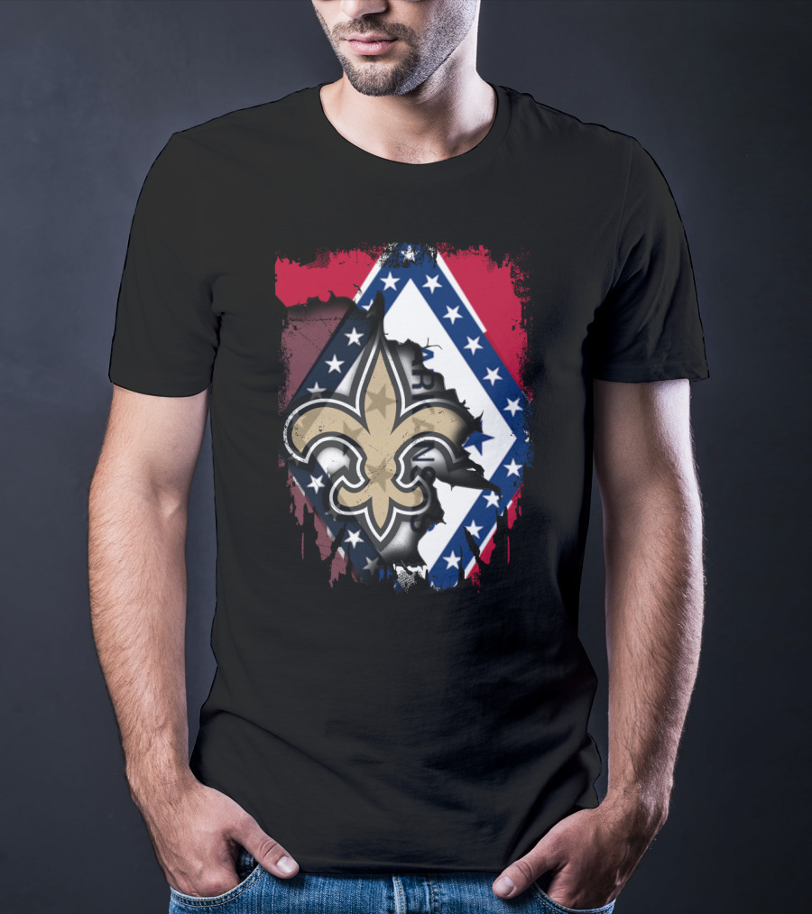 Arkansas Flag With New Orleans Saints Fleur-de-Lis T-Shirt