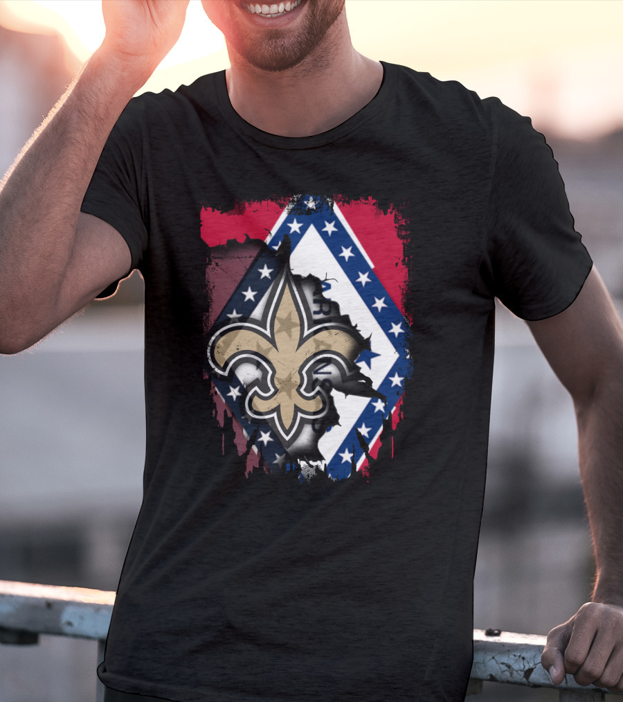 Arkansas Flag With New Orleans Saints Fleur-de-Lis T-Shirt