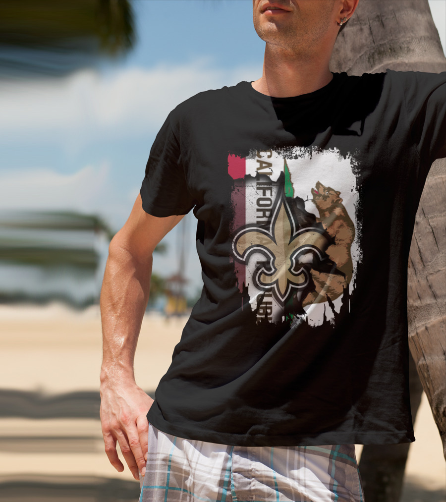 California Republic Fleur-de-Lis Saints Bear Flag Fusion T-Shirt