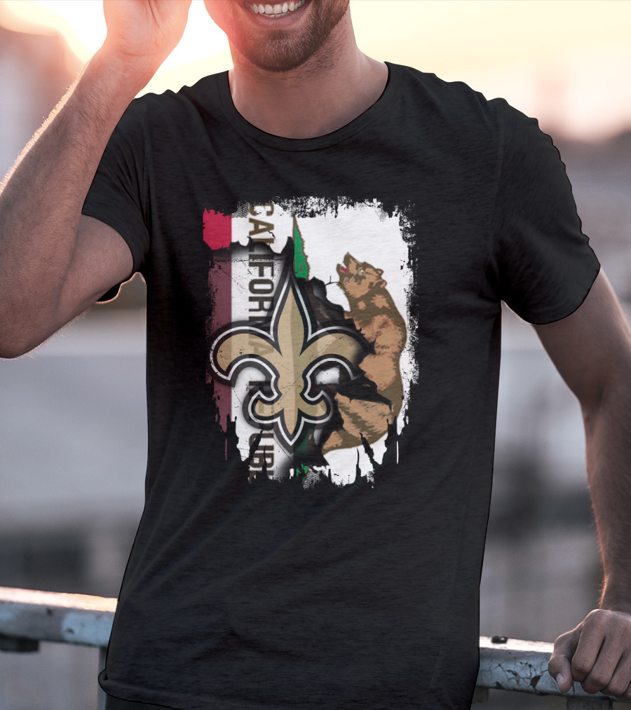 California Republic Fleur-de-Lis Saints Bear Flag Fusion T-Shirt