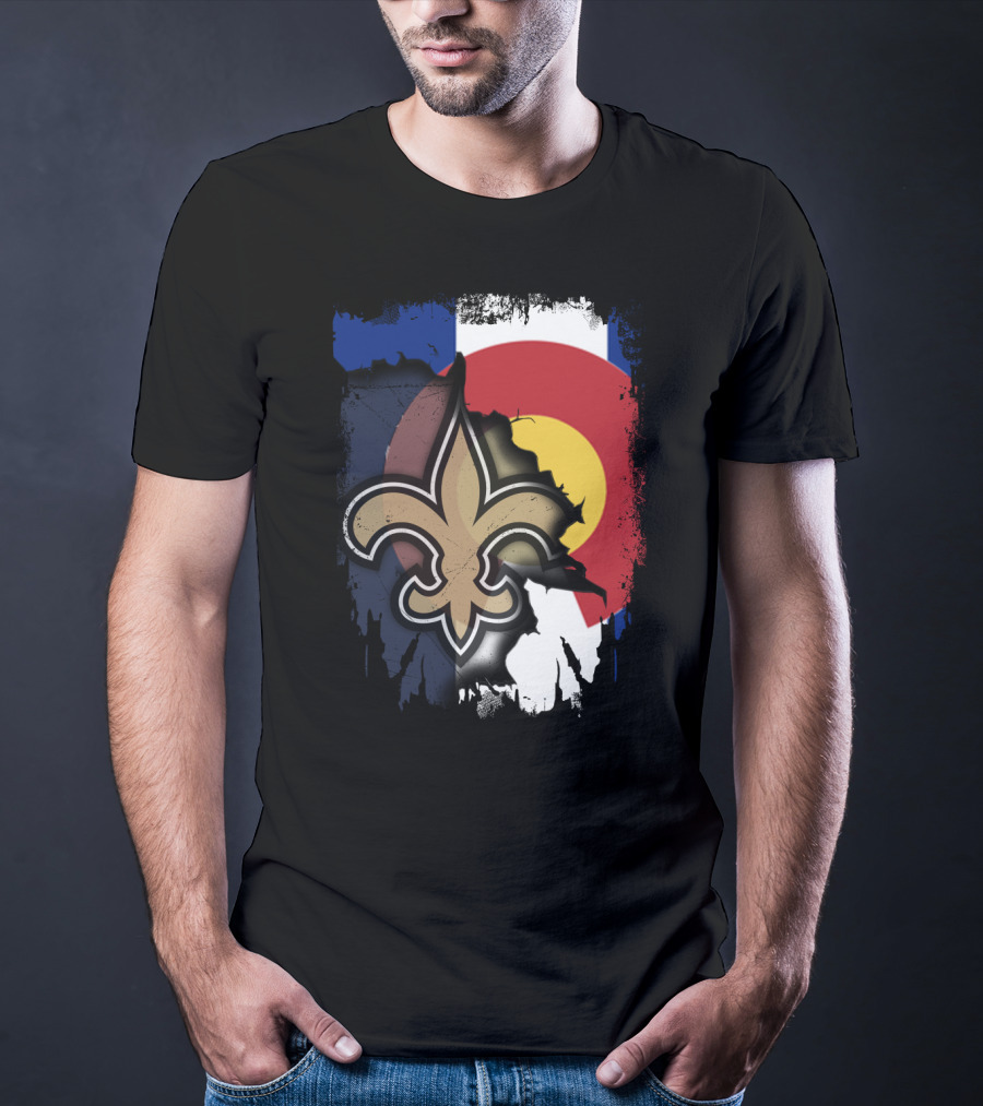 Colorado Flag New Orleans Saints Fleur-de-Lis Together T-Shirt