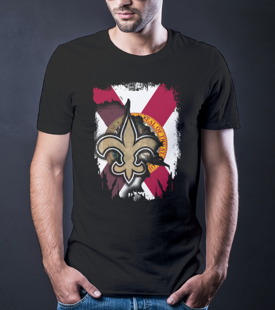 Florida State Flag With New Orleans Saints Fleur-de-Lis T-Shirt