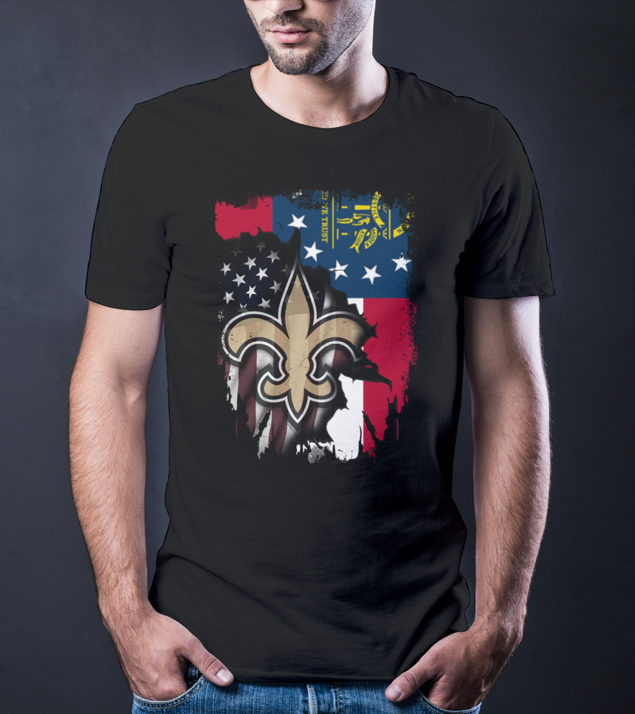 Together Georgia Saints With Stars And Stripes Fleur-de-Lis T-Shirt