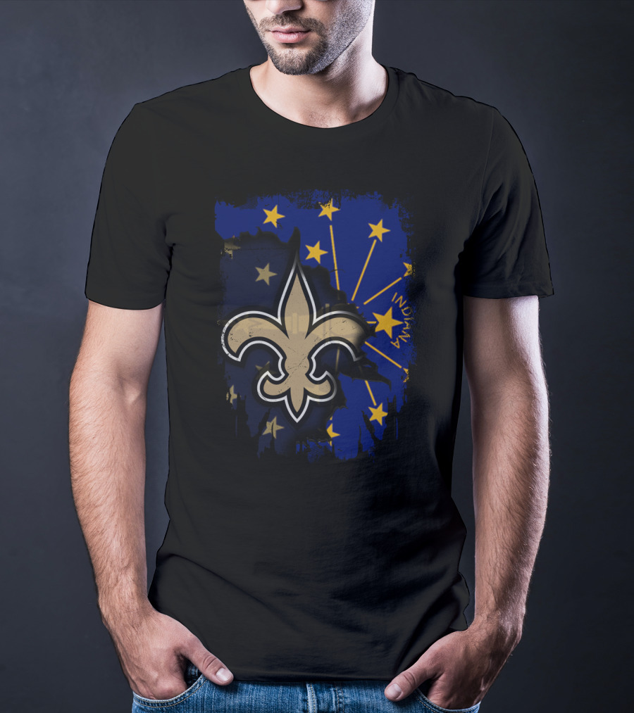 Together Indiana Saints With Fleur-de-lis On Starry Flag Background T-Shirt